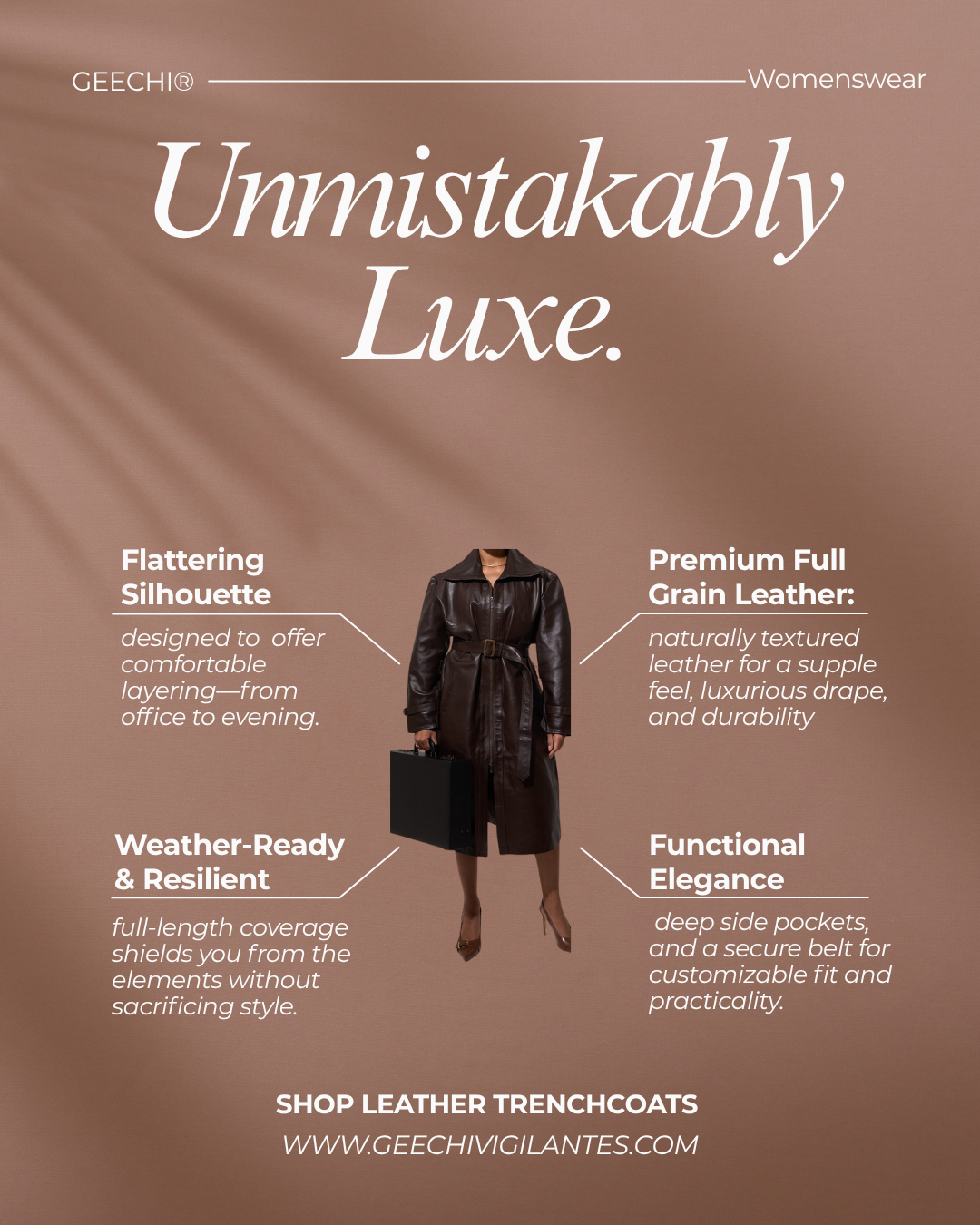 Naqada II Woman's Long Leather Trenchcoat