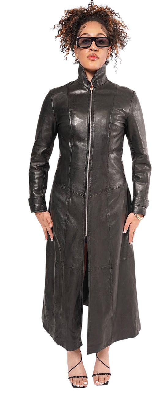 Naqada Women's Leather Trench Coat