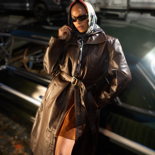 Naqada II Woman's Long Leather Trenchcoat